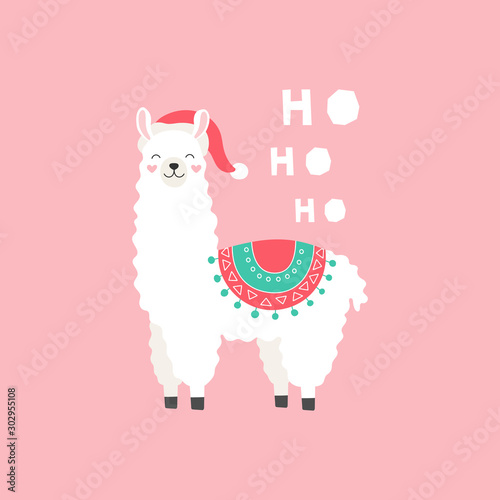 Christmas llama. Holiday card. Vector illustration for children.