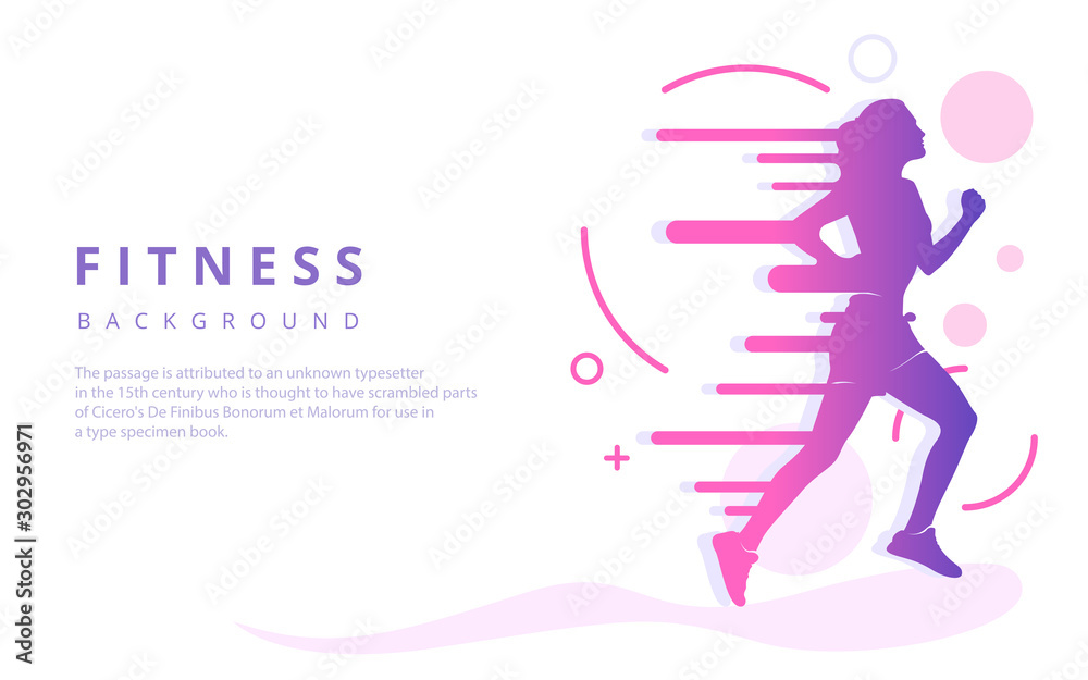 Abstract silhouette of girl runner banner background, Fitness Woman, Walking, Jogging & Exercise - Vector illustration