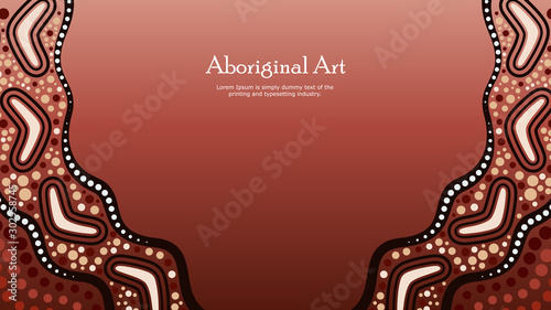 Aboriginal dot art vector banner with text.