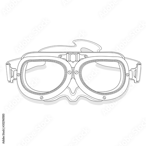 Retro style google isolated with shadow. Motorbike old style glasses. Vector illustration....