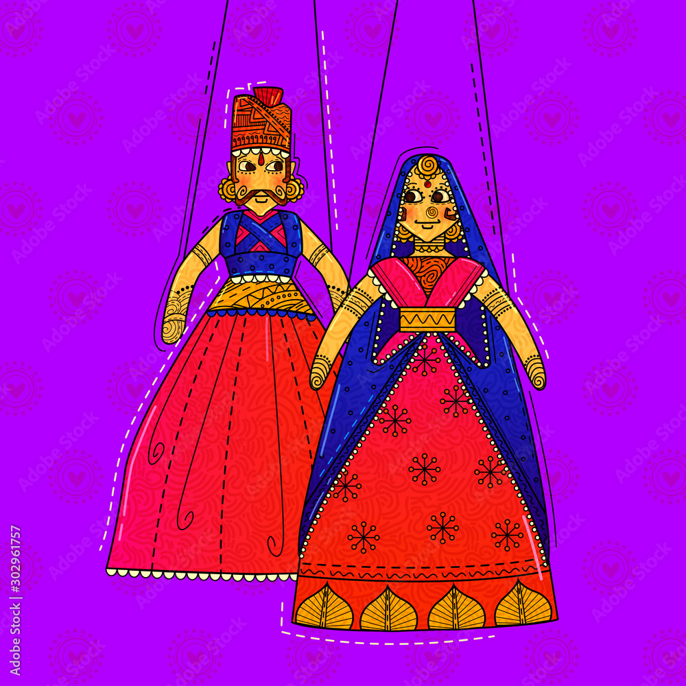 vector design of desi (indian) art style rajasthani puppet. Stock