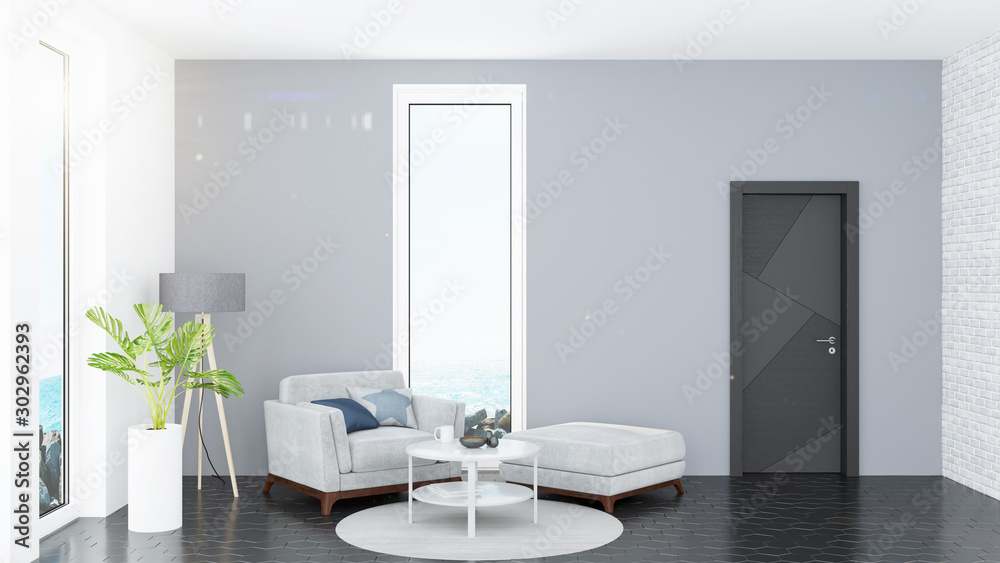 Fototapeta premium Living room interior in scandinavian style . 3D rendering