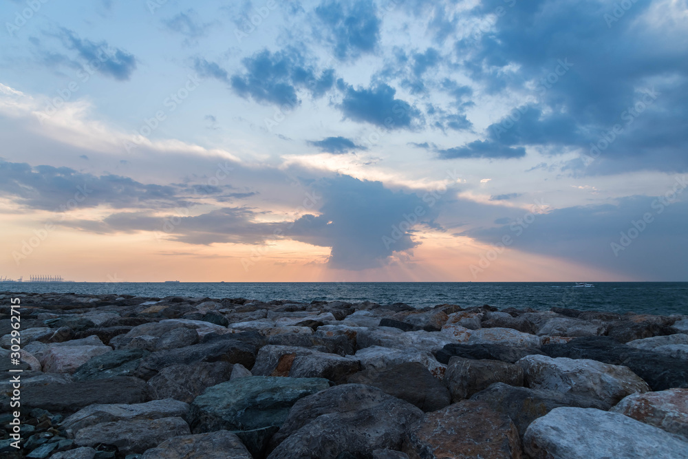 Scenic Sunset Sky and Cloudy Sky over Dubai , United Arab Emirates Scenic Sunset Sky and Cloudy Sky over Dubai , United Arab Emirates