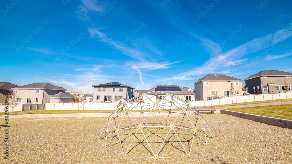 Panorama Climbing dome in a kids playground in a city
