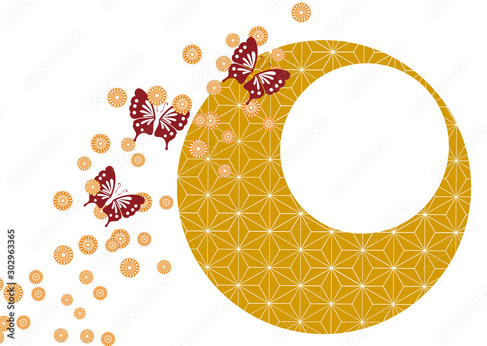 蝶と菊に和文様をあしらった和柄カット Stock イラスト Adobe Stock