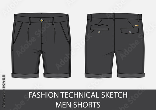 Fashion technical drawing sketch for men shorts in vector graphic