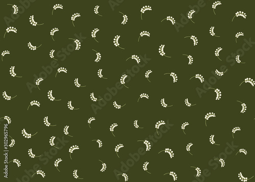 Lily of the valley, may-lily Seamless pattern, background. Vector illustration. In art nouveau style, vintage, old, retro style. on army green background.. photo