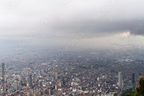 Bogota skyline cityscape seen from the mountain of Monserrate