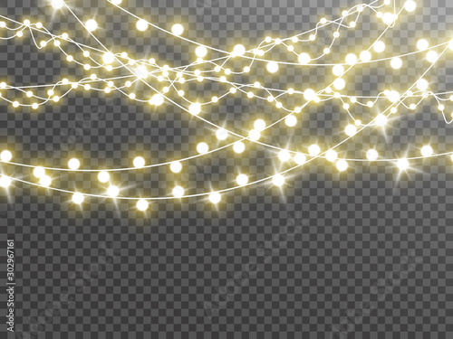 Christmas lights isolated on transparent background. Vector illustration.