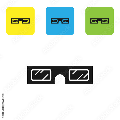 Black 3D cinema glasses icon isolated on white background. Set icons colorful square buttons. Vector Illustration