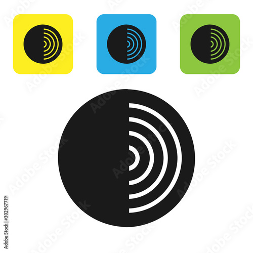 Black Earth structure icon isolated on white background. Geophysics concept with earth core and section layers earth. Set icons colorful square buttons. Vector Illustration