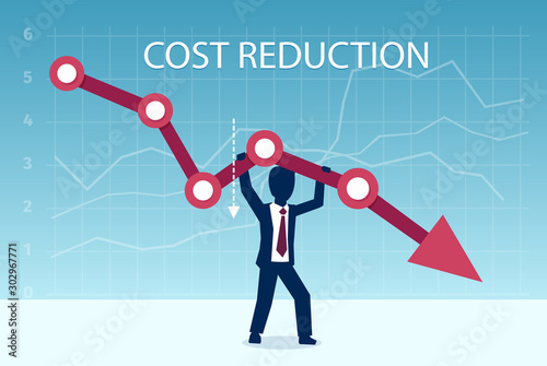 Vector of a businessman pulling down an arrow of the graph.