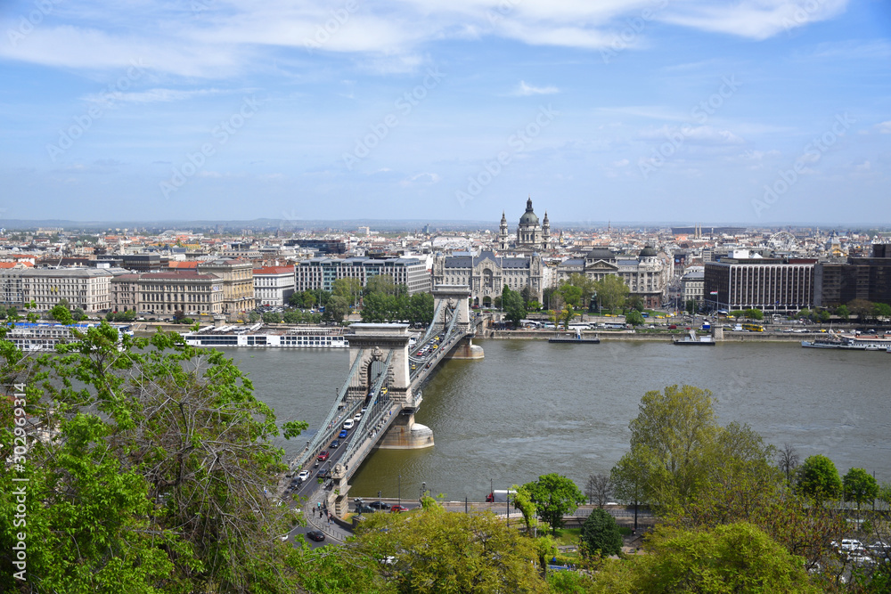 Fototapeta premium Skyline cityscape view of Pest side of Budapest