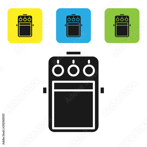 Black Guitar pedal icon isolated on white background. Musical equipment. Set icons colorful square buttons. Vector Illustration
