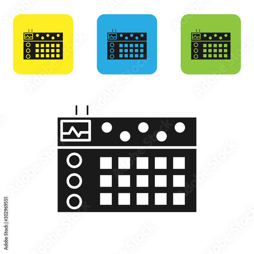 Black Drum machine icon isolated on white background. Musical equipment. Set icons colorful square buttons. Vector Illustration