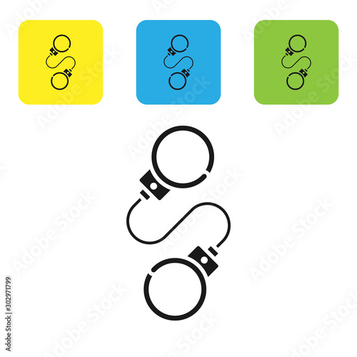Black Handcuffs icon isolated on white background. Set icons colorful square buttons. Vector Illustration