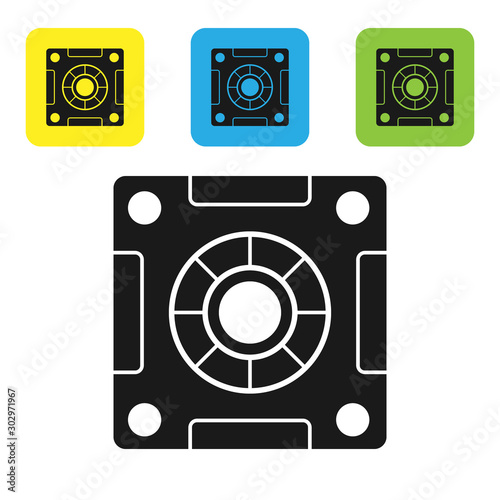 Black Safe icon isolated on white background. The door safe a bank vault with a combination lock. Reliable Data Protection. Set icons colorful square buttons. Vector Illustration
