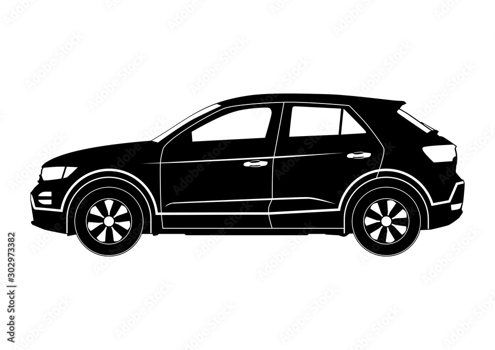 Crossover silhouette. Modern compact suv car. Side view. Flat vector.
