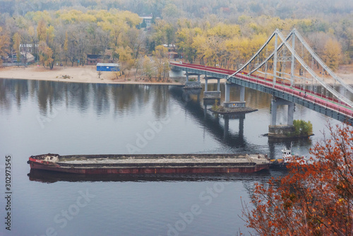 Large cargo ship on the Dnieper River in Kiev photo