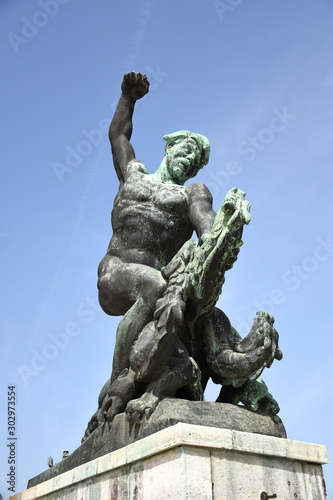Landmark the bronze Dragon-Killing right-hand at Citadella in Budapest