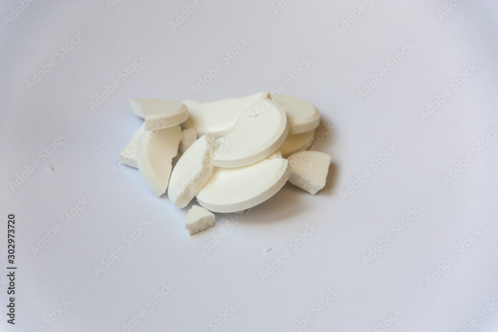 Tablets pills on white background