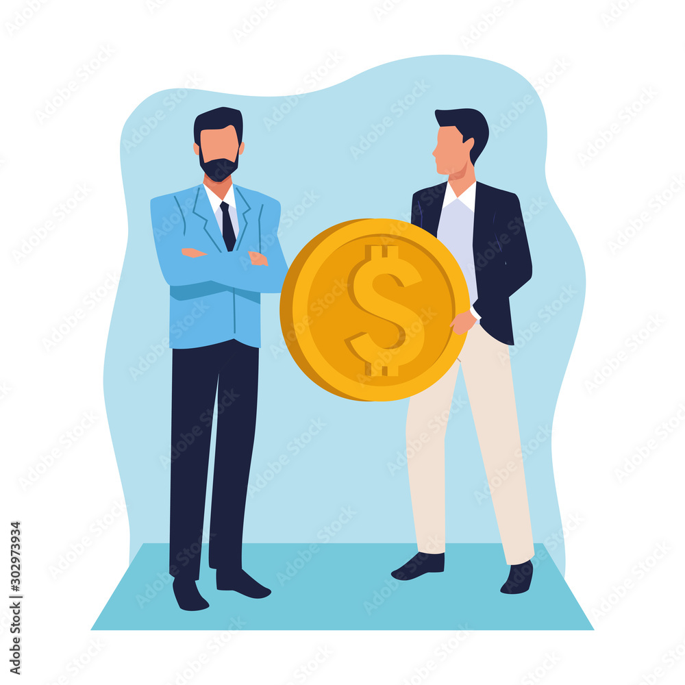 avatar businessmen with big money coin, flat design avatar businessmen with big money coin, flat design