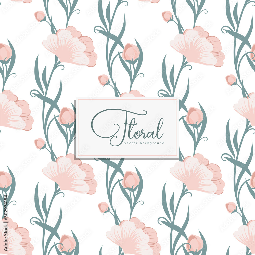 Pink flowers - white background seamless pattern