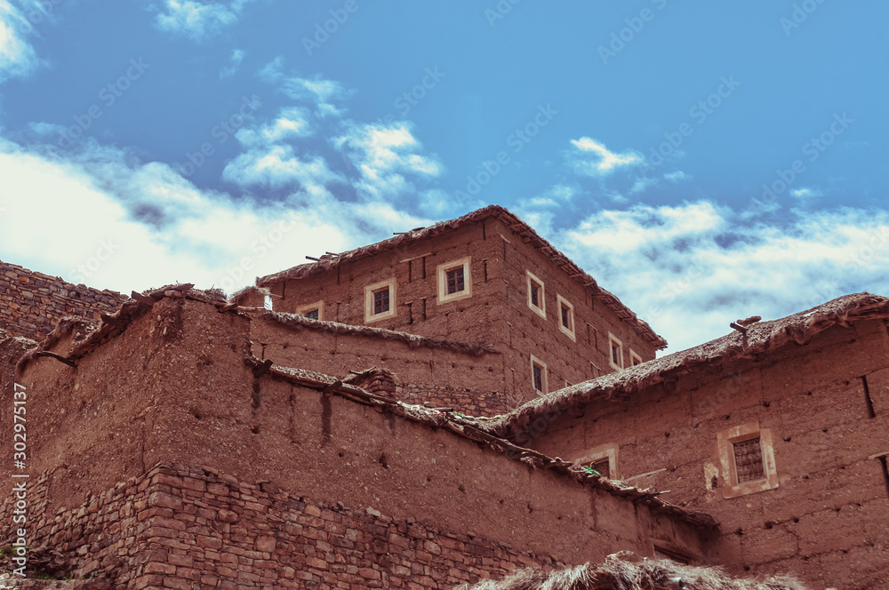 Traditional adobe house in the Aït Bouguemez valley in Morocco