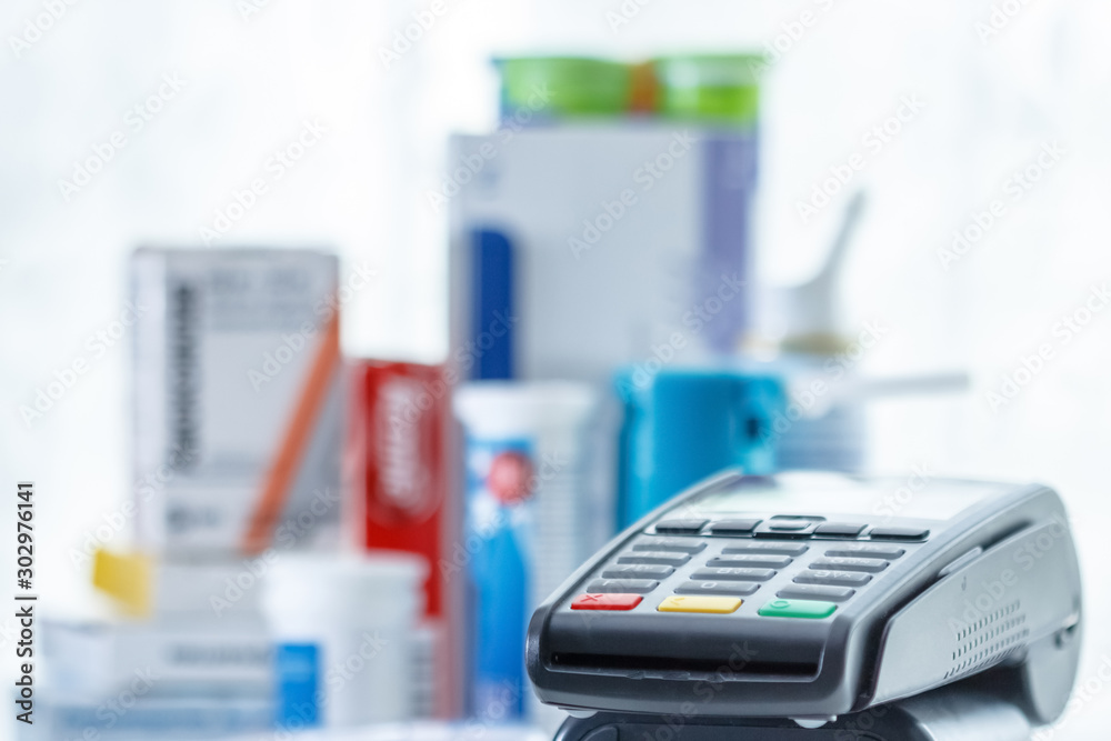 card terminal on the medications background
