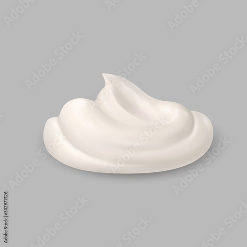 White Whipped Cream Isolated on Gray Background. Facial Creme, Gel or Body Lotion Skincare Icon. Skin Tone CC Cream Tear Shape