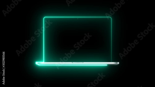mac laptop screen square neon background innovation technology effect