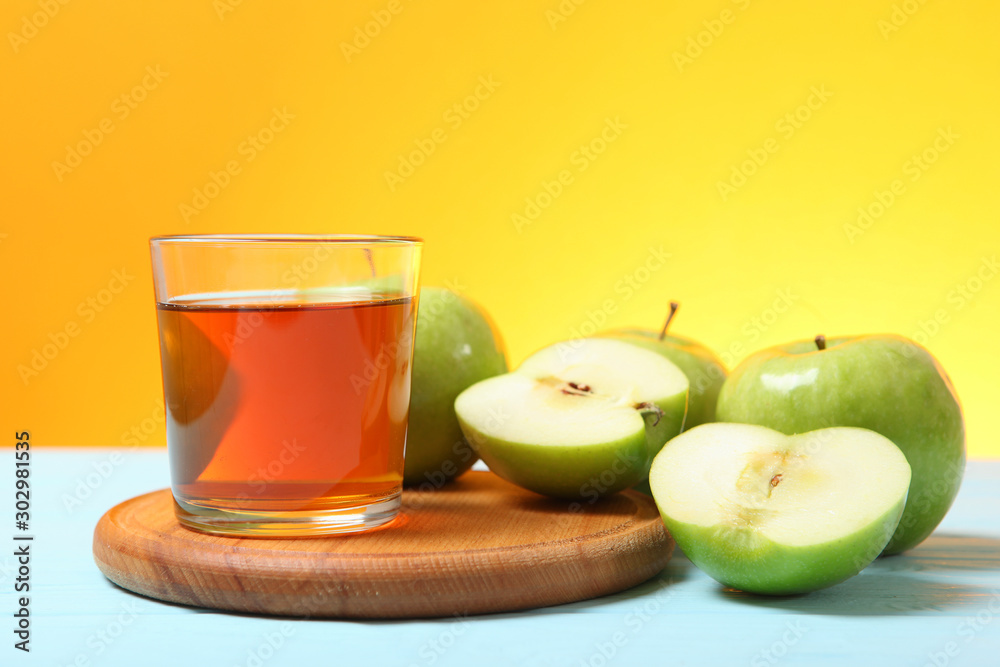 juice from green apples on the table. juice from green apples on the table.