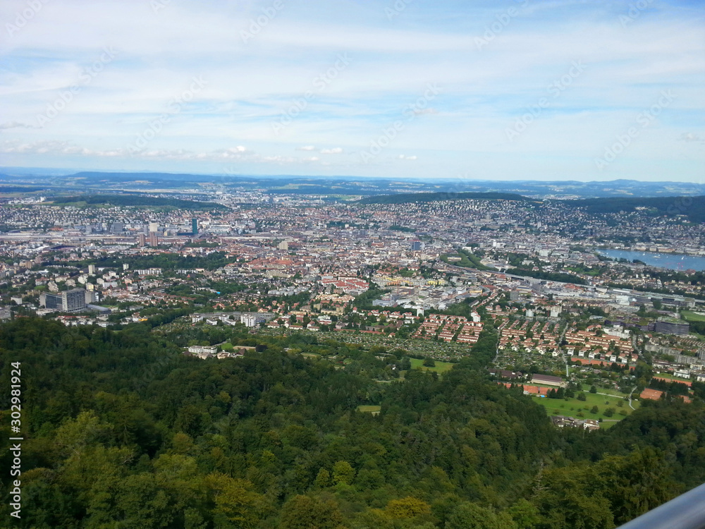 Panoramic landscape view from the top of the Uetliberg