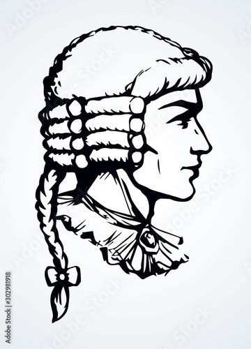 Vintage french wig. Vector drawing