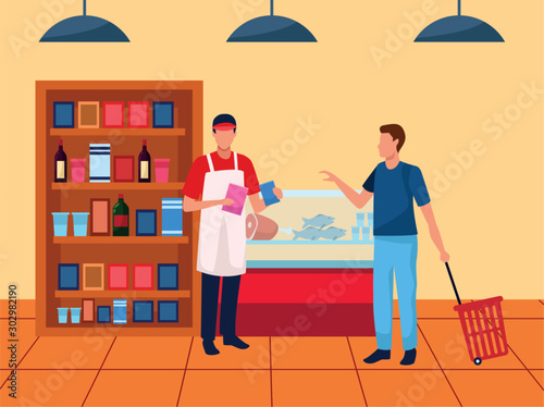 avatar supermarket worker helping a customer at supermarket aisle