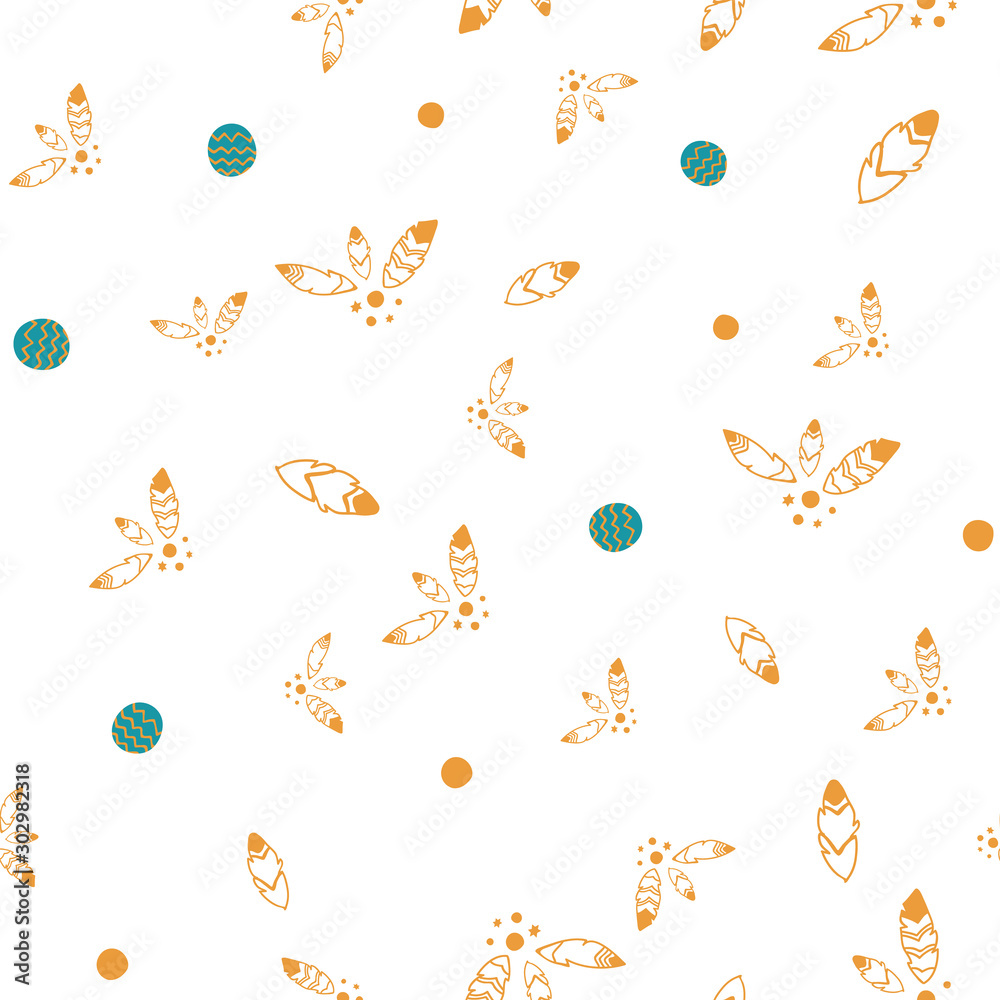 Vector bohemian christmas golden stars and feathers, turquoise balls, white background seamless repeat pattern. Perfect for fabric, scrapbooking, wallpaper Vector bohemian christmas golden stars and feathers, turquoise balls, white background seamless repeat pattern. Perfect for fabric, scrapbooking, wallpaper