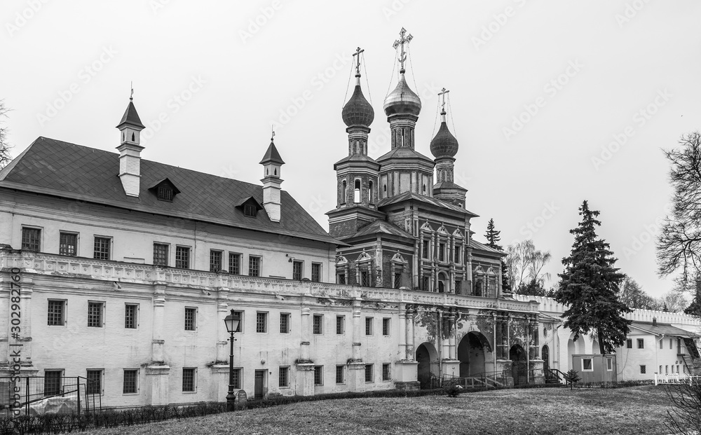 Novodevichy Convent, also known as Bogoroditse-Smolensky Monastery (XVII century).Black and white.