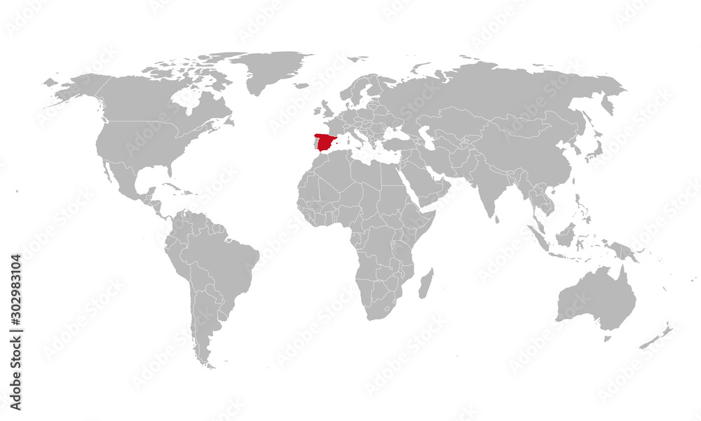 Spain highlighted red color on world map vector