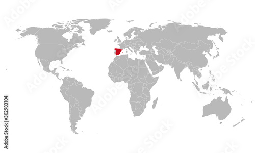 Spain highlighted red color on world map vector