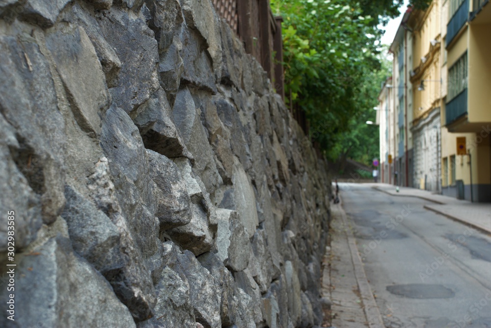 natural stone wall in the alley