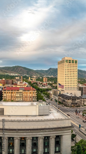 Vertical Scenic panorama of downtown Salt Lake City