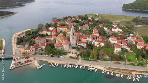 Aerial view of man-made canal crossing the city of Osor, Croatia.