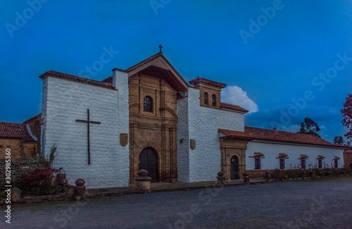Facade of old colonial monastery in Villa de Leyva, Colombia