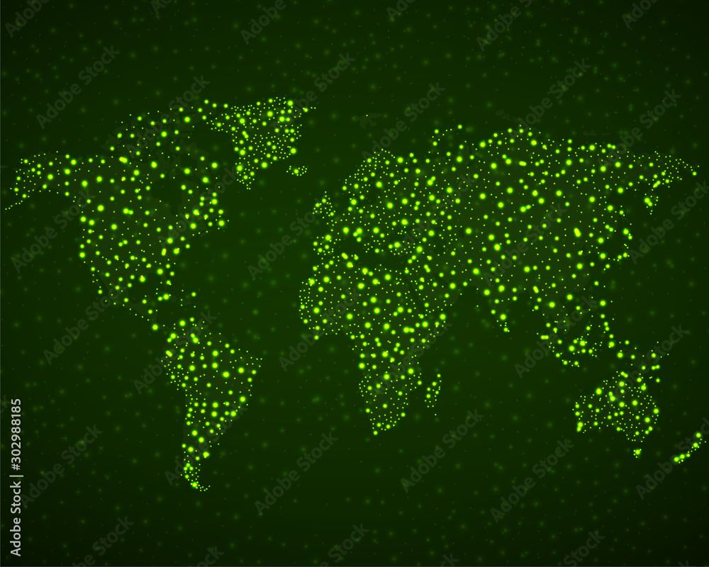 Fototapeta premium Abstract world map with glowing particles, technology concept