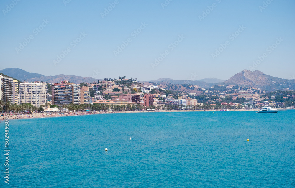 Panoramic view over the Malagueta beach on a clear day