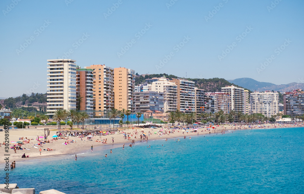Panoramic view over the Malagueta beach on a clear day