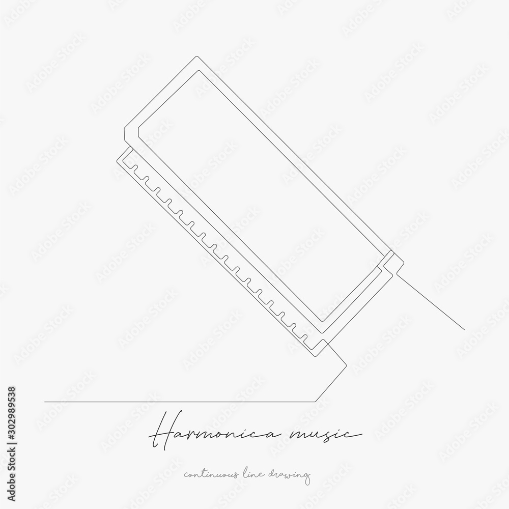 continuous line drawing. harmonica music instrument. simple vector