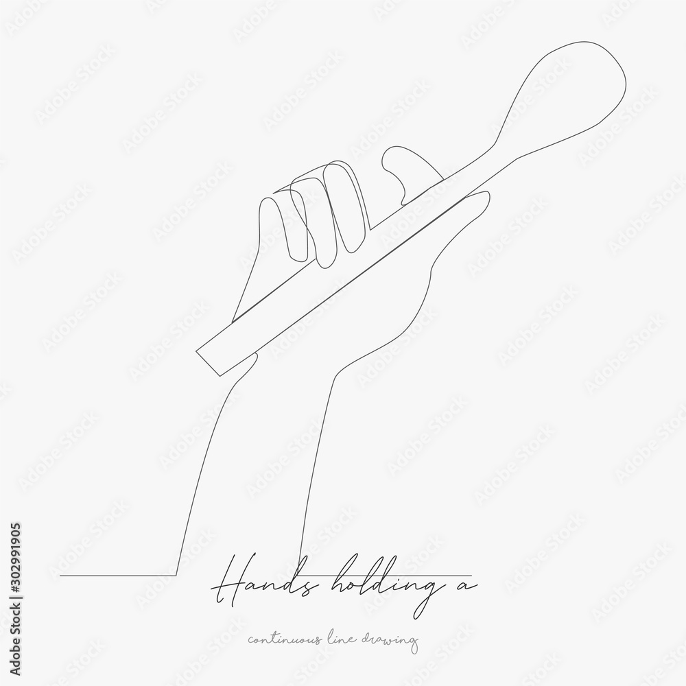 Obraz premium continuous line drawing. hands holding a spoon. simple vector illustration. hands holding a spoon concept hand drawing sketch line.