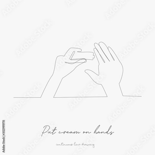 continuous line drawing. put cream on hands. simple vector illustration. put cream on hands concept hand drawing sketch line.