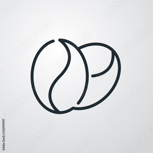 Icono plano lineal granos de café en fondo gris
